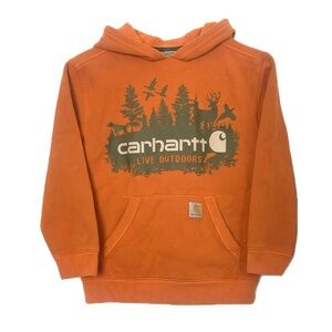 Carhartt boys orange pullover sweatshirt hoodie size medium outdoor graphic